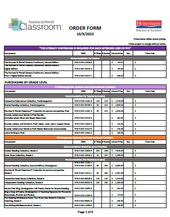Order Form - Fountas & Pinnell Classroom™